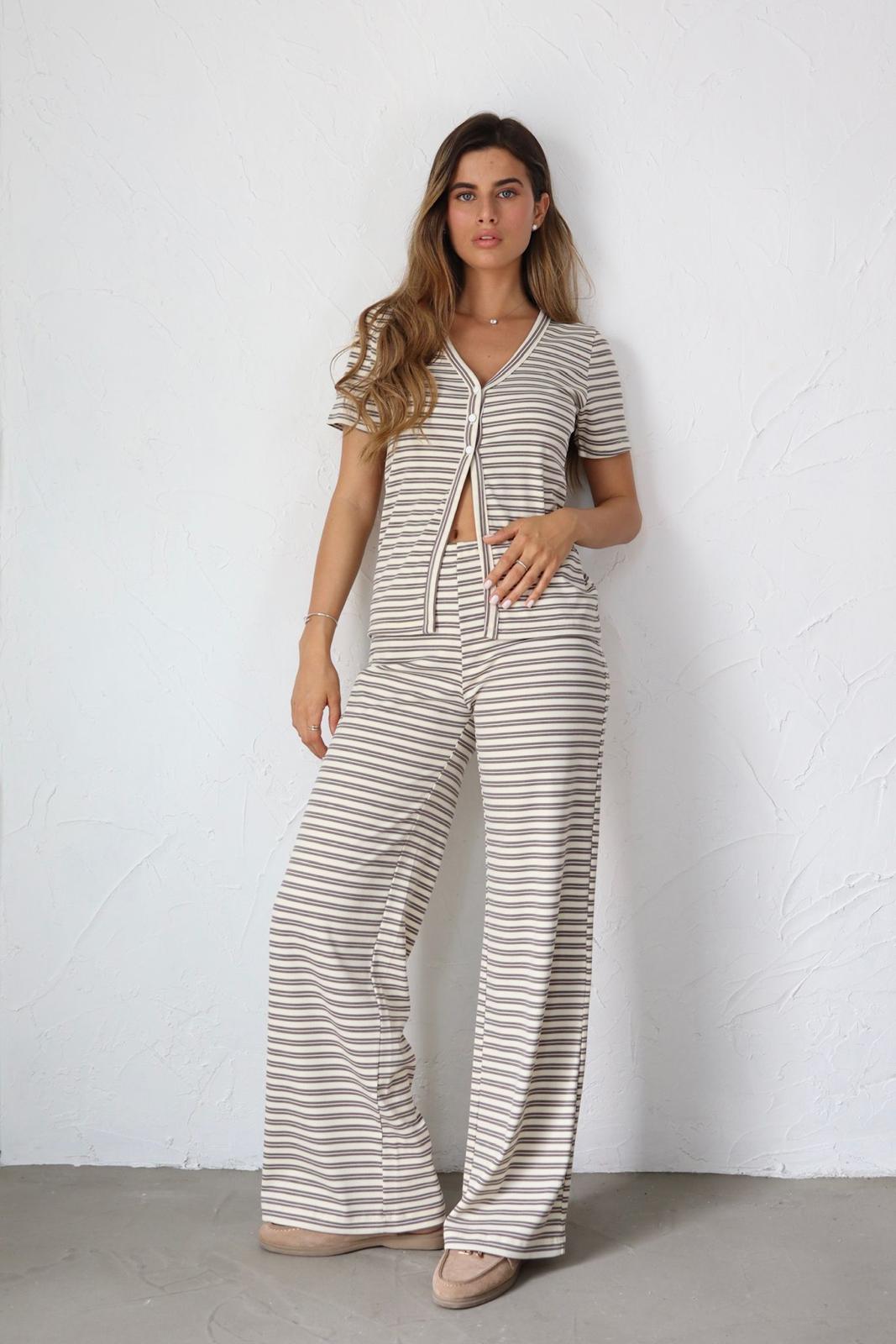 חליפת Nensi פסים בגווני אפור סט נשים אופנתי
