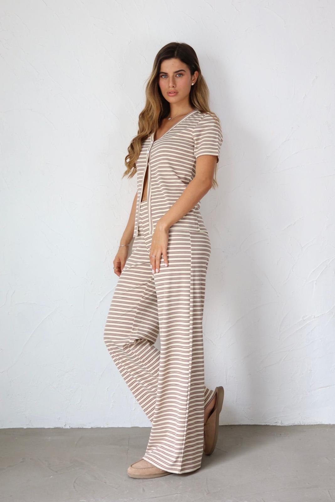 חליפת Nensi פסים בגווני ורוד סט נשים אופנתי
