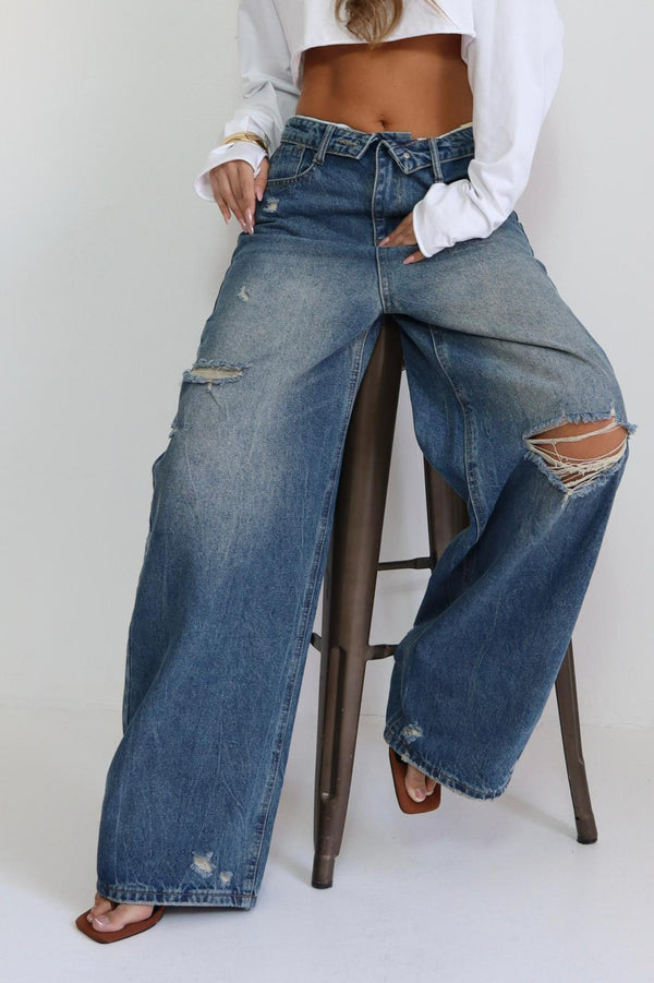 ג׳ינס Maldini גזרה רחבה בצבע כחול