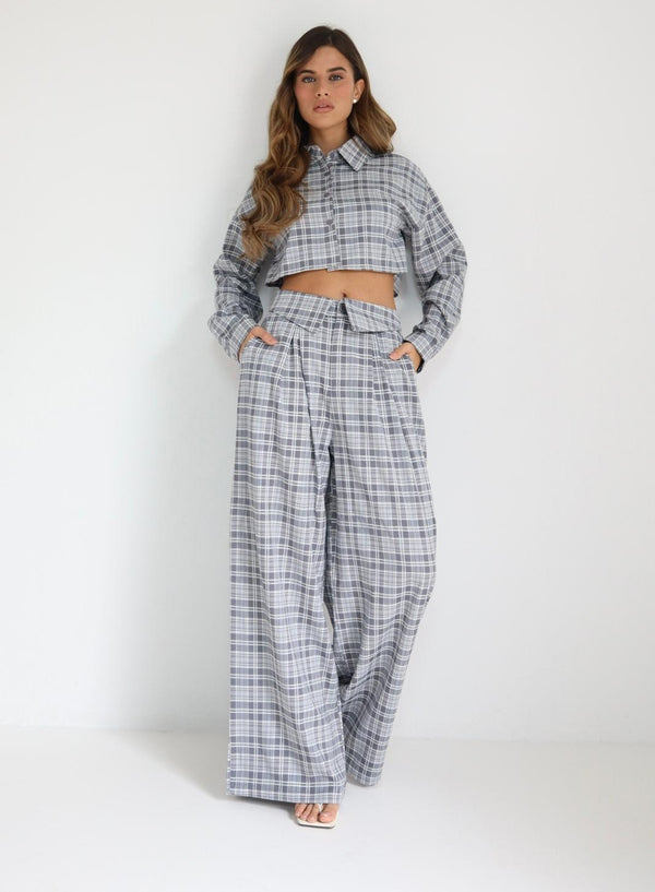 חליפת Brittni משובצת לוק מלא עם מכנס רחב