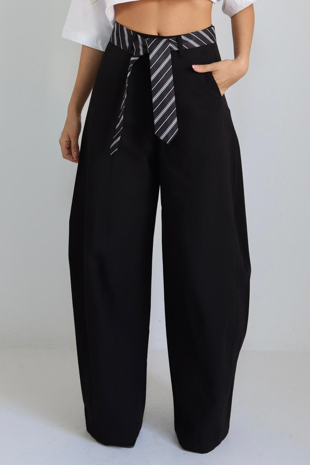 מכנס רחב שחור לנשים בגזרה גבוהה דגם Aniva