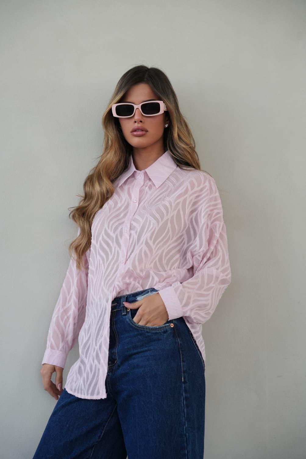 חולצת Gal ורודה לנשים עם צווארון קלאסי וכפתורים