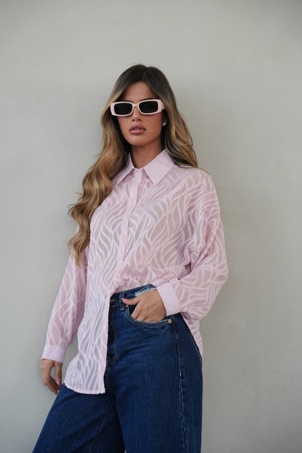 חולצת Gal ורודה לנשים עם צווארון קלאסי וכפתורים