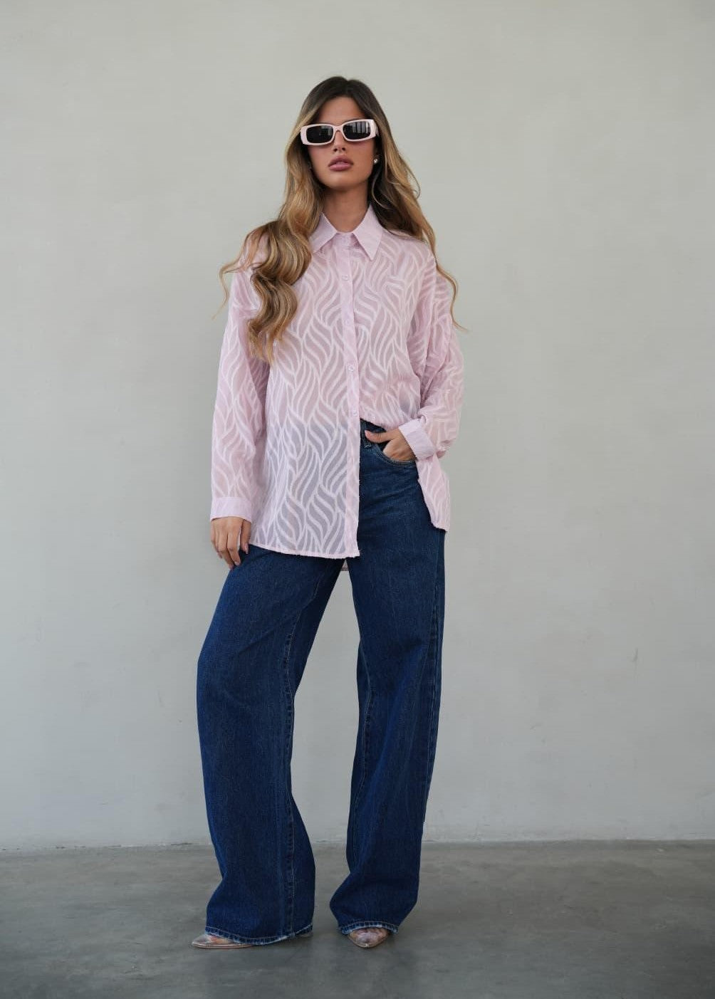 חולצת Gal ורודה לנשים עם צווארון קלאסי וכפתורים