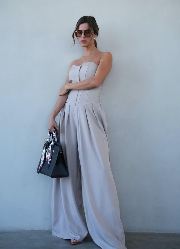 אוברול Moral לנשים – אוברול ערב צבע אבן אלגנטי בגזרה מחמיאה