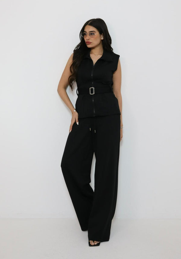 חליפת Refaela שחורה לנשים עם וסט ומכנס רחב