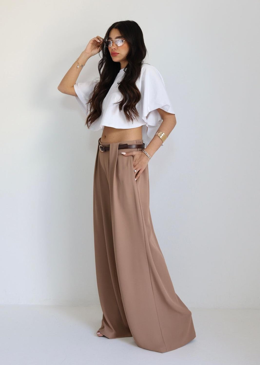  מכנס Erop בצבע חום מכנס נשים רחב אלגנטי