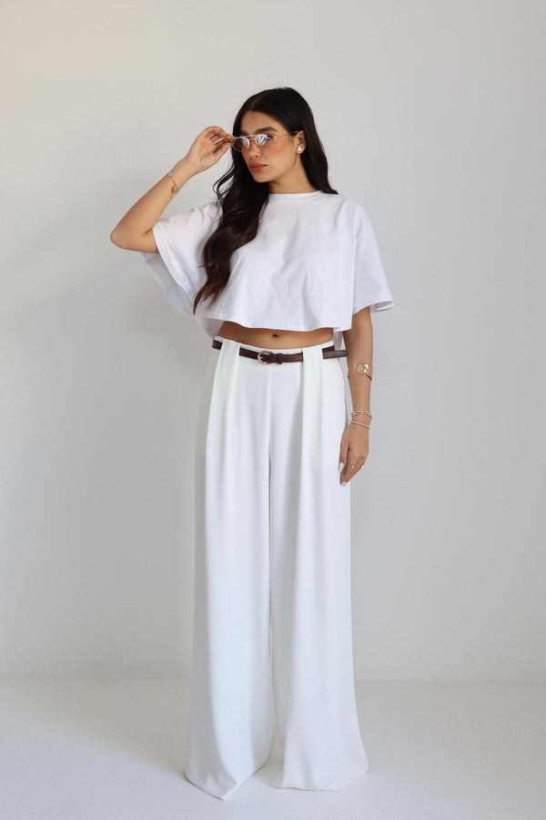 מכנס Erop בצבע לבן מכנס נשים רחב אלגנטי