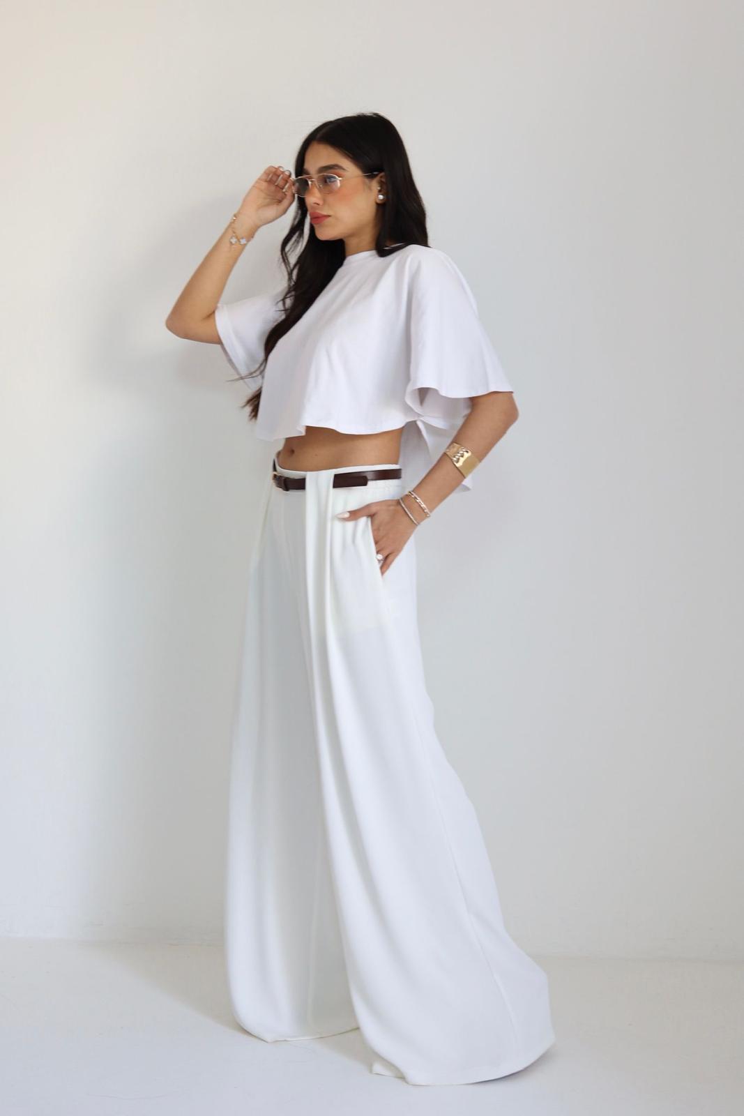 מכנס Erop בצבע לבן מכנס נשים רחב אלגנטי