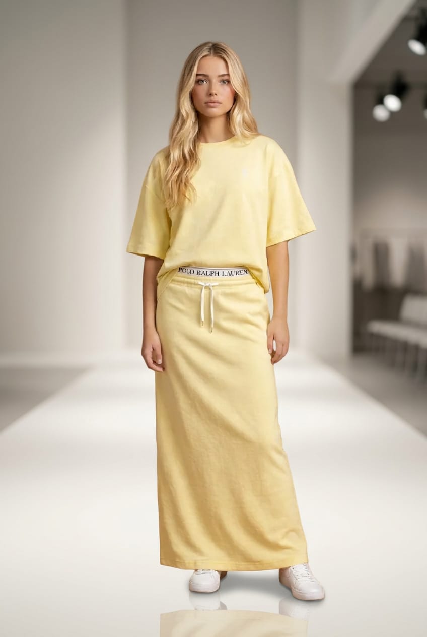 חליפת Kerem צבע צהוב סט חצאית מקסי קיץ