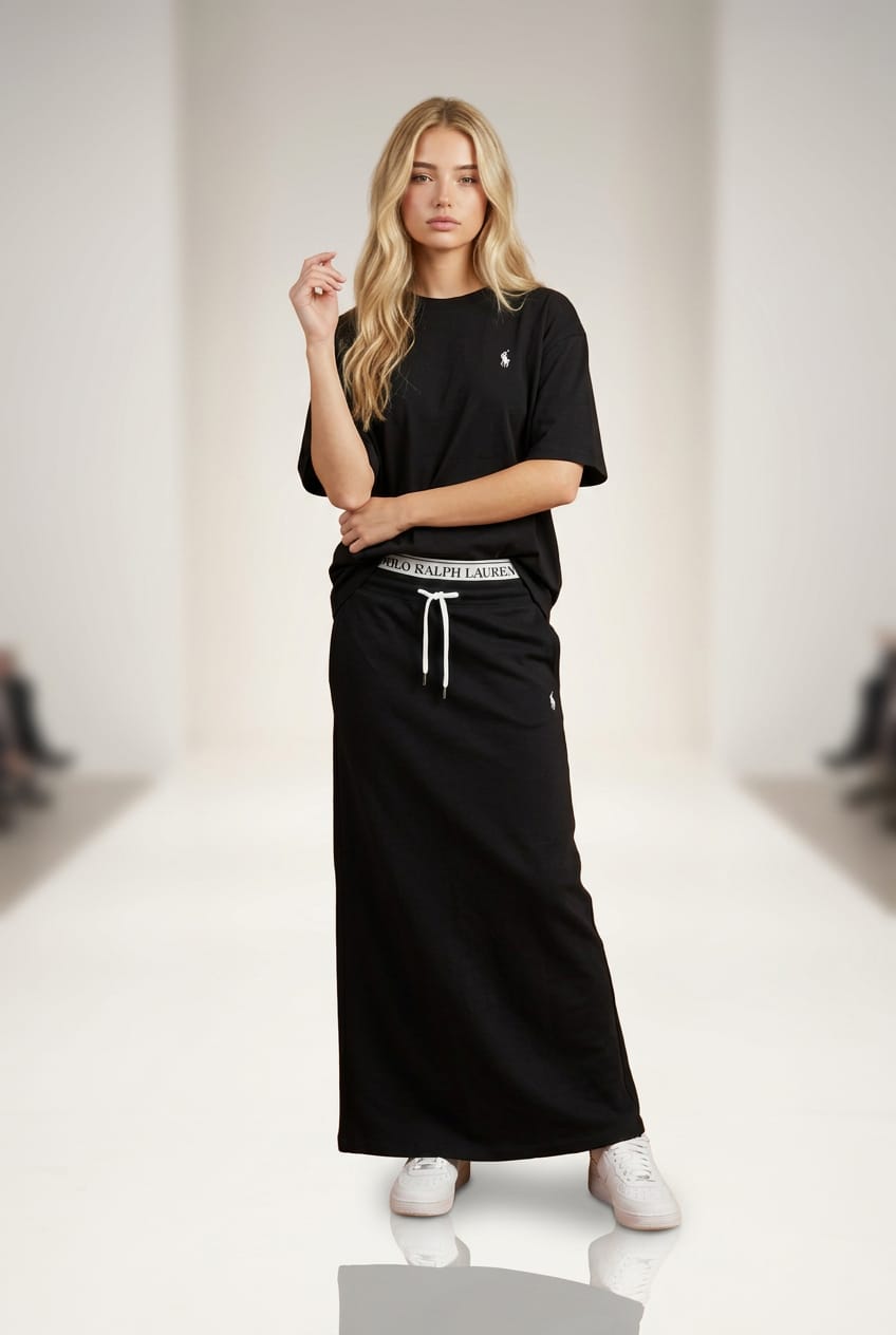 חליפת POLO צבע שחור סט נשים אלגנטי יומי