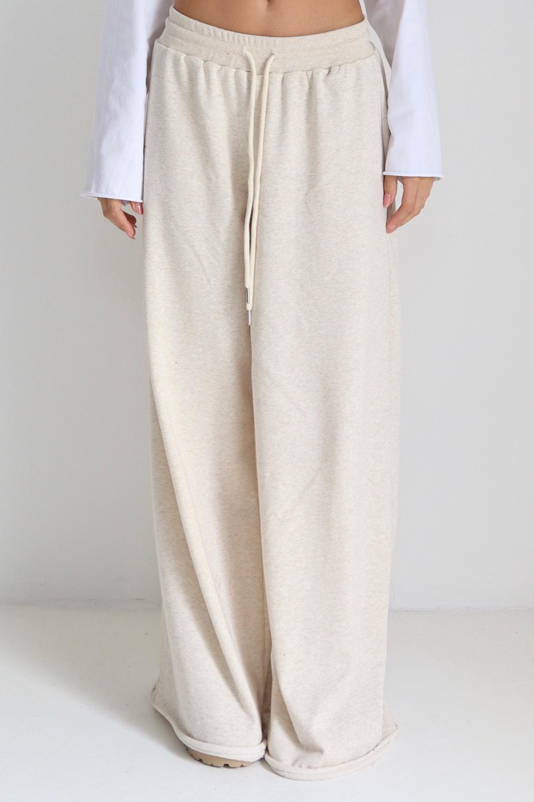 מכנס רחב לנשים Boli בצבע בז עם מותן גבוהה ושרוך