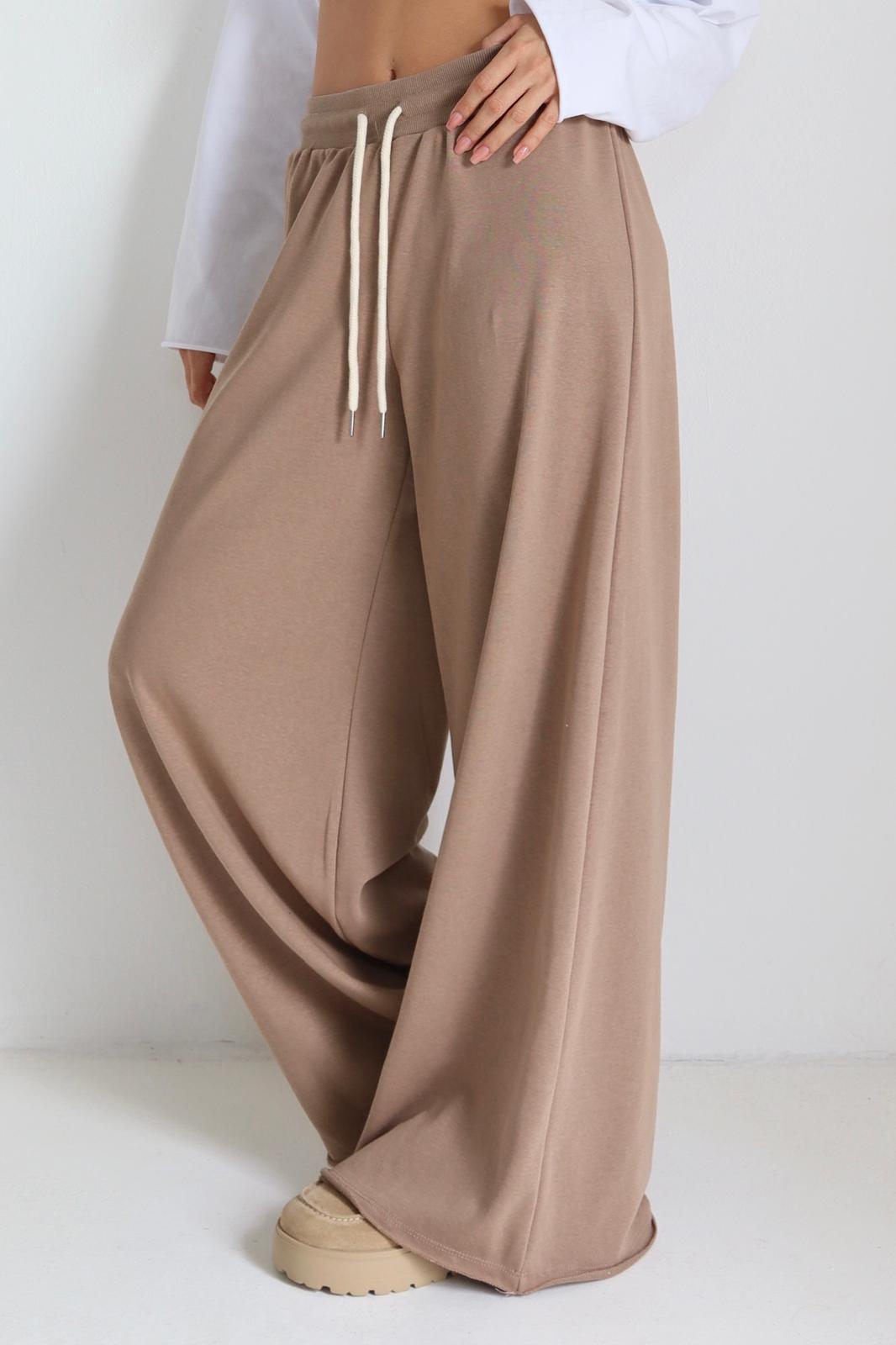 מכנס רחב לנשים Boli בצבע חום עם מותן גבוהה ושרוך