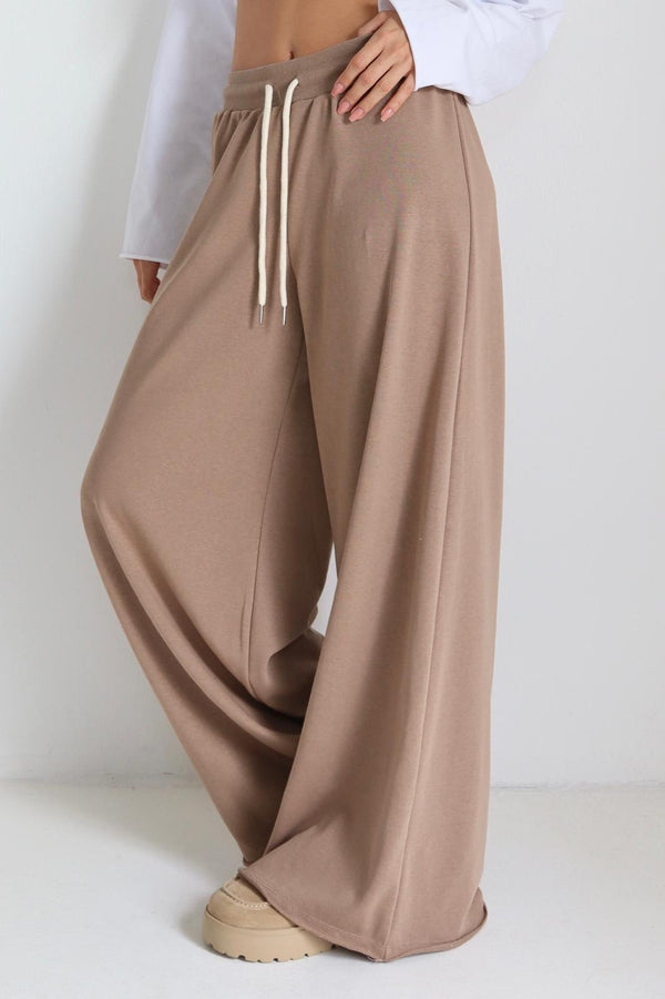 מכנס רחב לנשים Boli בצבע חום עם מותן גבוהה ושרוך