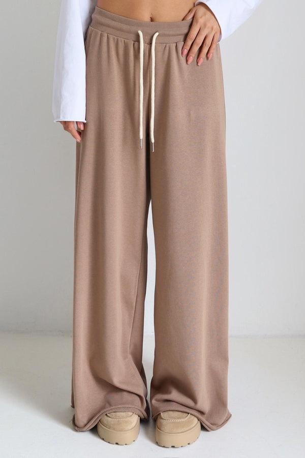 מכנס רחב לנשים Boli בצבע חום עם מותן גבוהה ושרוך