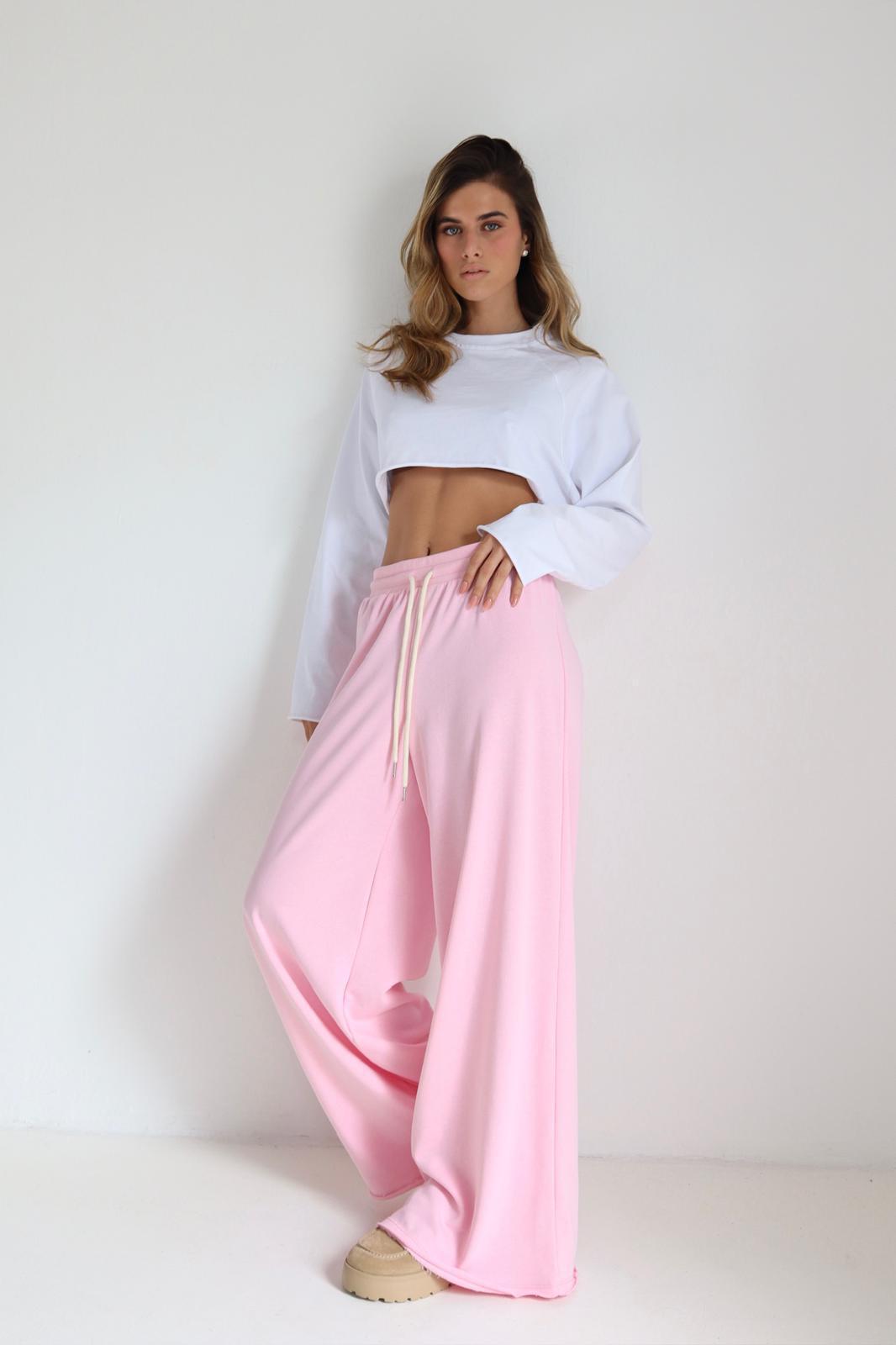 מכנס רחב לנשים Boli בצבע ורוד בגזרה גבוהה