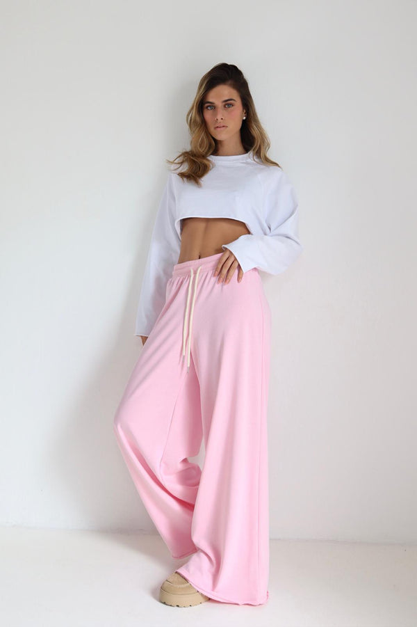 מכנס רחב לנשים Boli בצבע ורוד בגזרה גבוהה