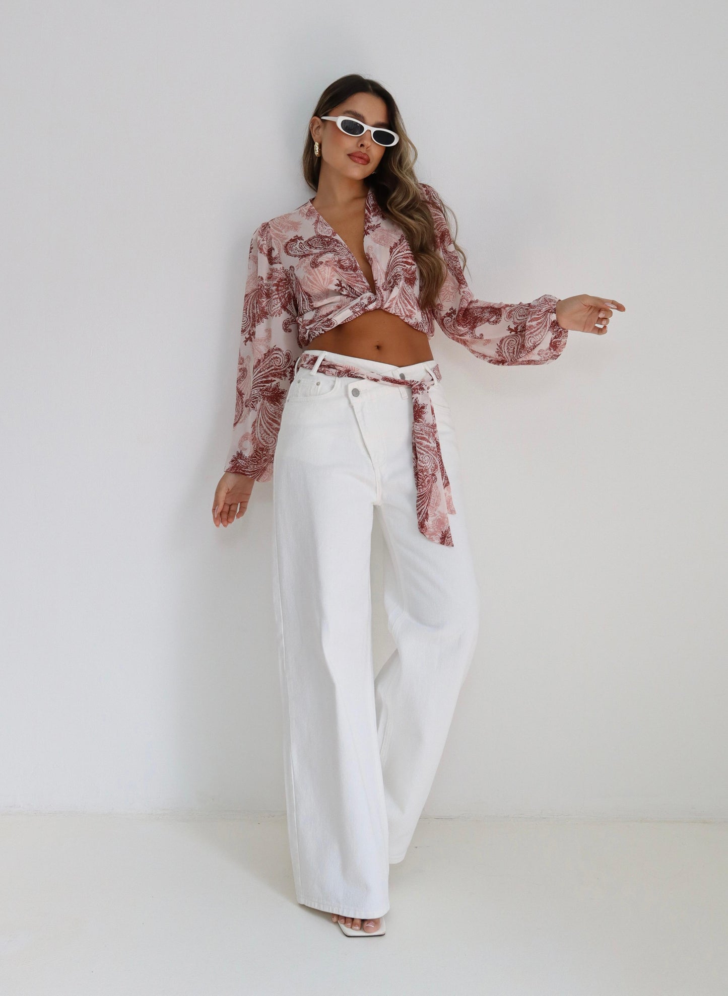 חולצת קרופ קשירה לנשים הדפס חום סטייל קיץ