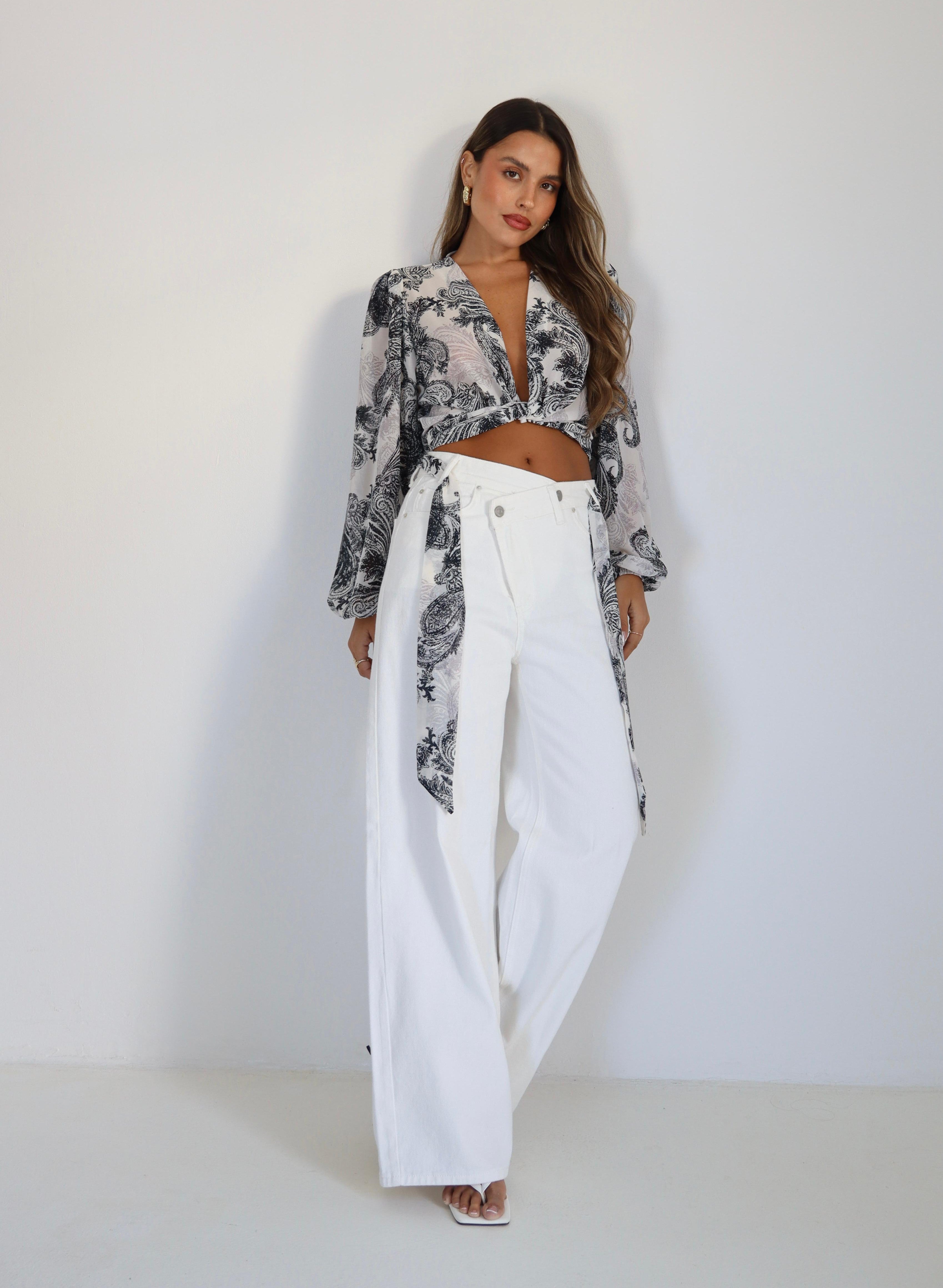 חולצת קרופ קשירה אופנת נשים עם מחשוף עמוק