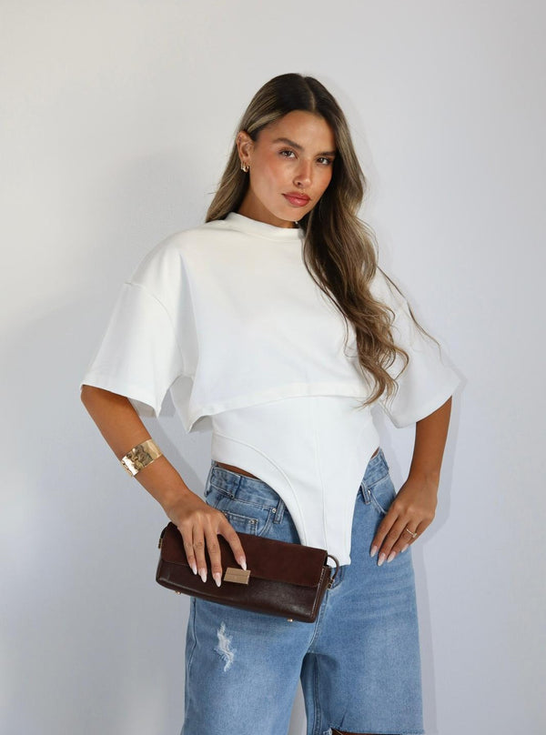 חולצת Dariya לבנה חולצת קרופ אופנתית לנשים 