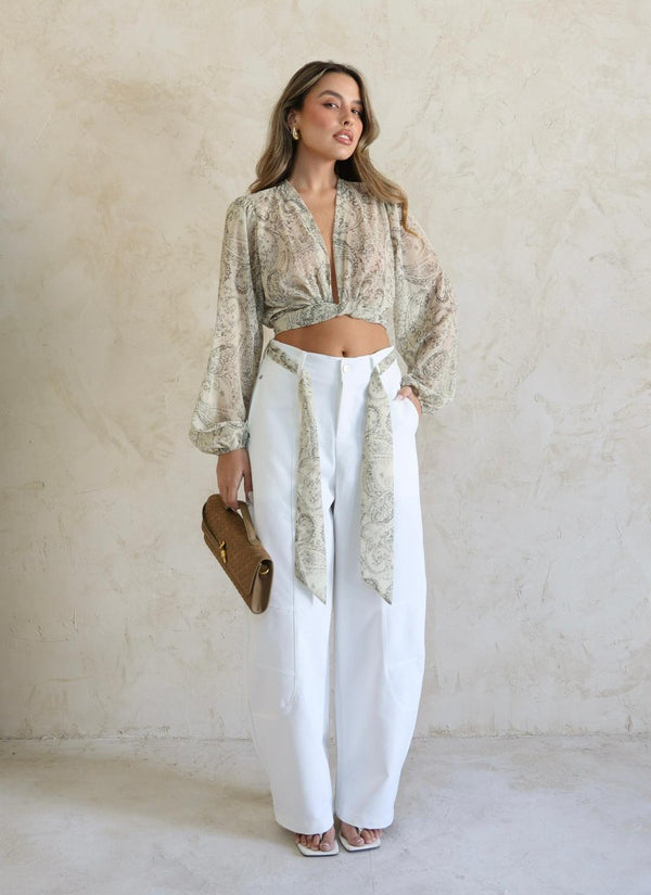 חולצת נשים אלגנטית עם שרוולים ארוכים והדפס