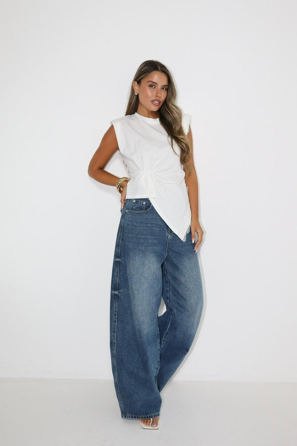  תחרה חולצה א סימטרית לנשים בצבע לבן עם 