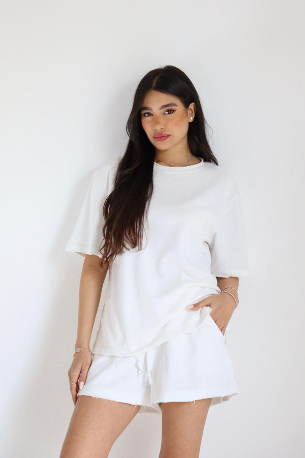 	חליפת קיץ לנשים Emilia בד נעים עם שורט וגומי במותן