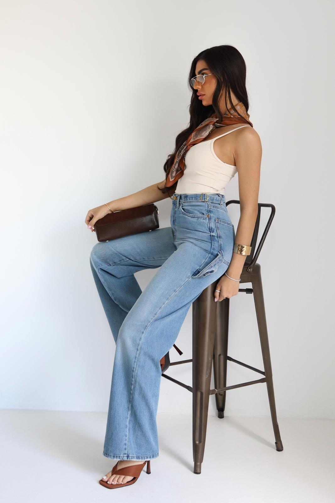 	ג׳ינס רחב לנשים כחול בהיר בגזרה גבוהה דגם Sexso 9099/22 מבט קדמ