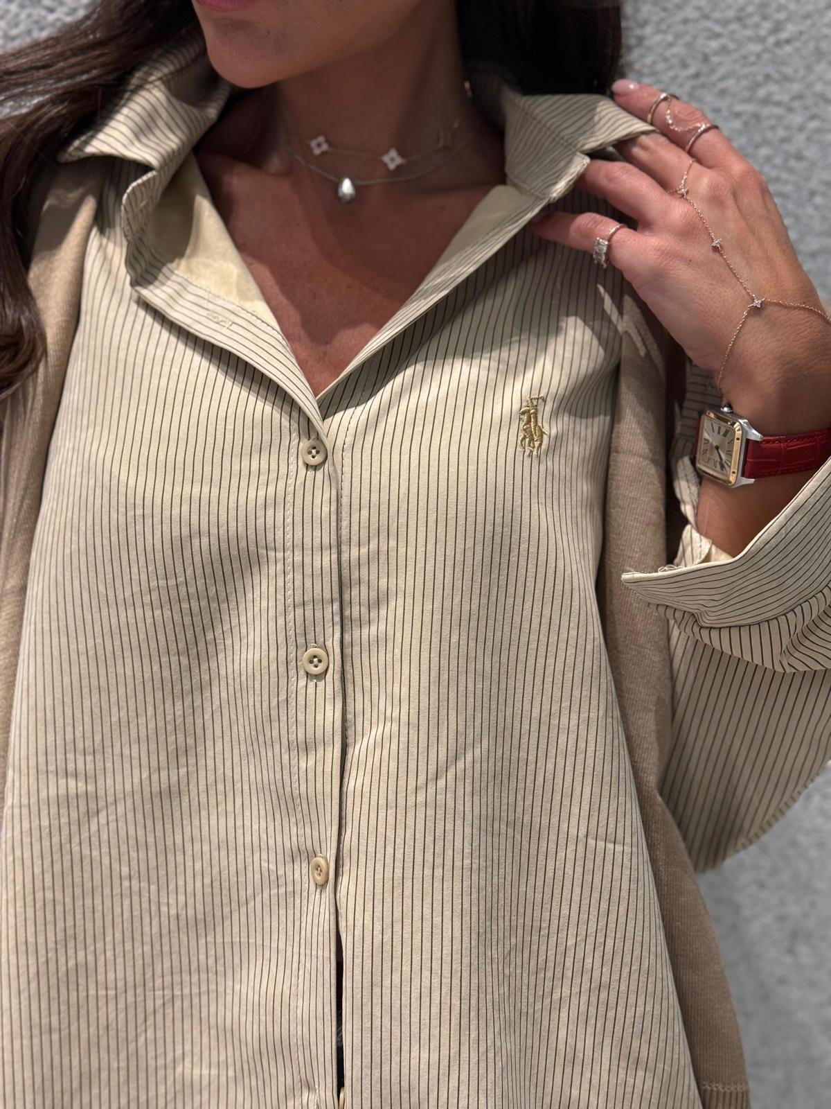 חולצת Liza פסים בז׳ עם צווארון