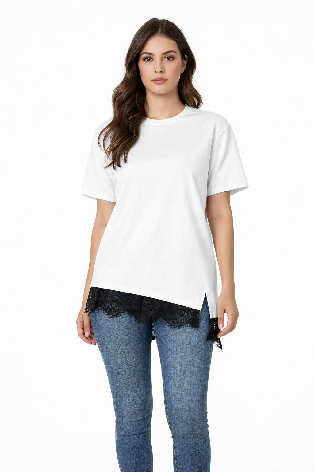 	חולצת Yam לבן עם תחרה בתחתית