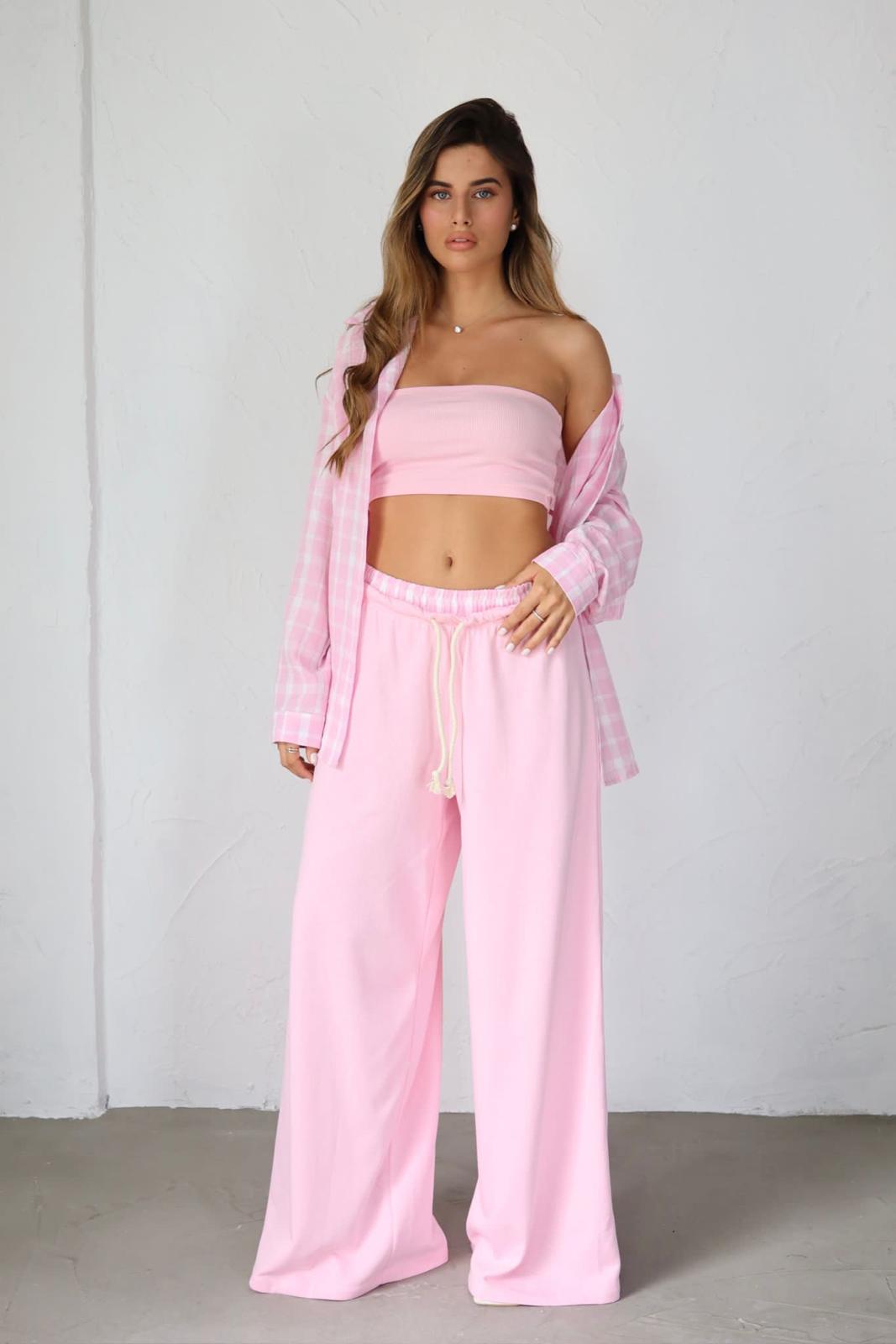חליפת Galit ורוד סט קיץ לנשים עם טופ סטרפלס