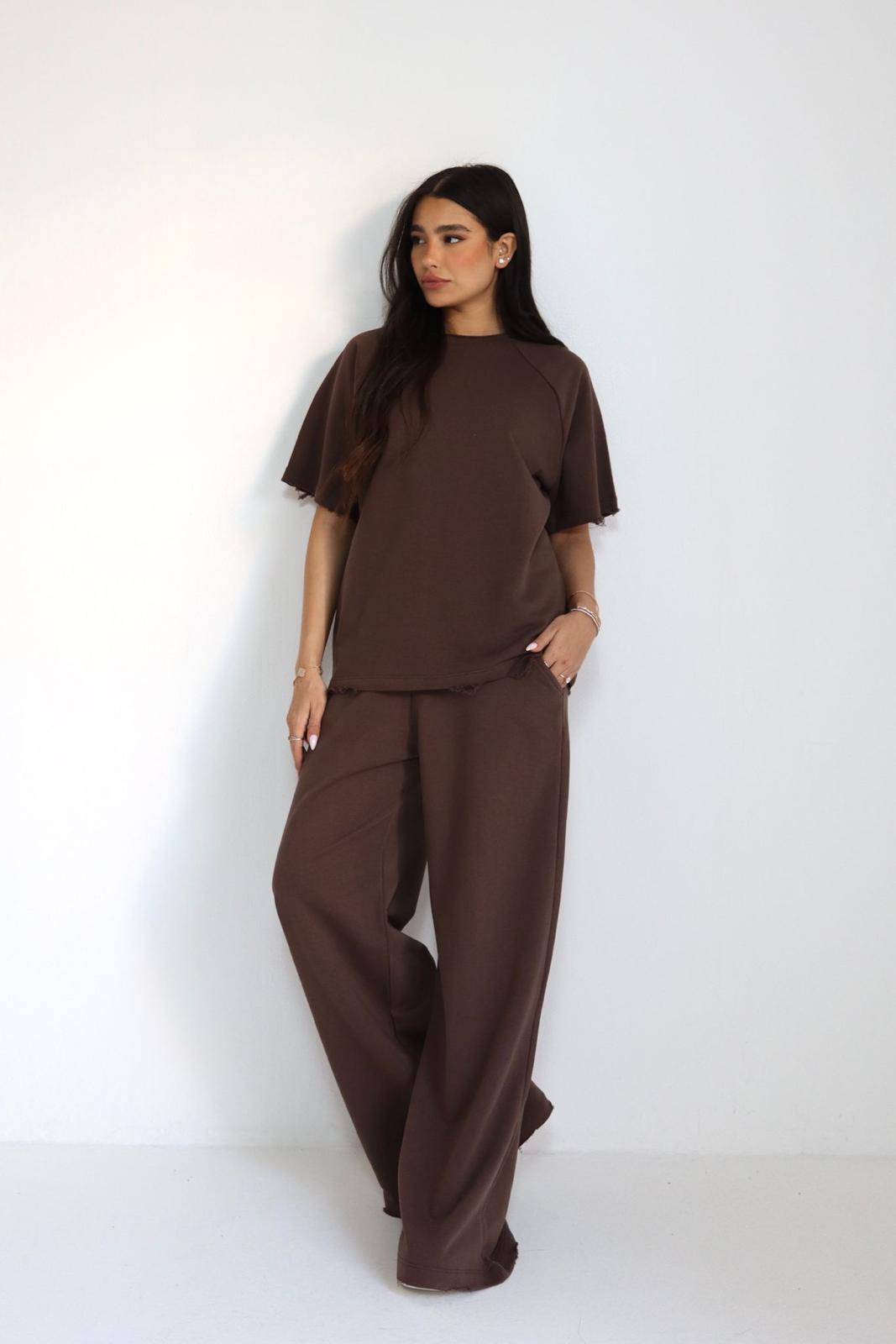 חליפת Raglen חום סט נשים נוח ליום יום