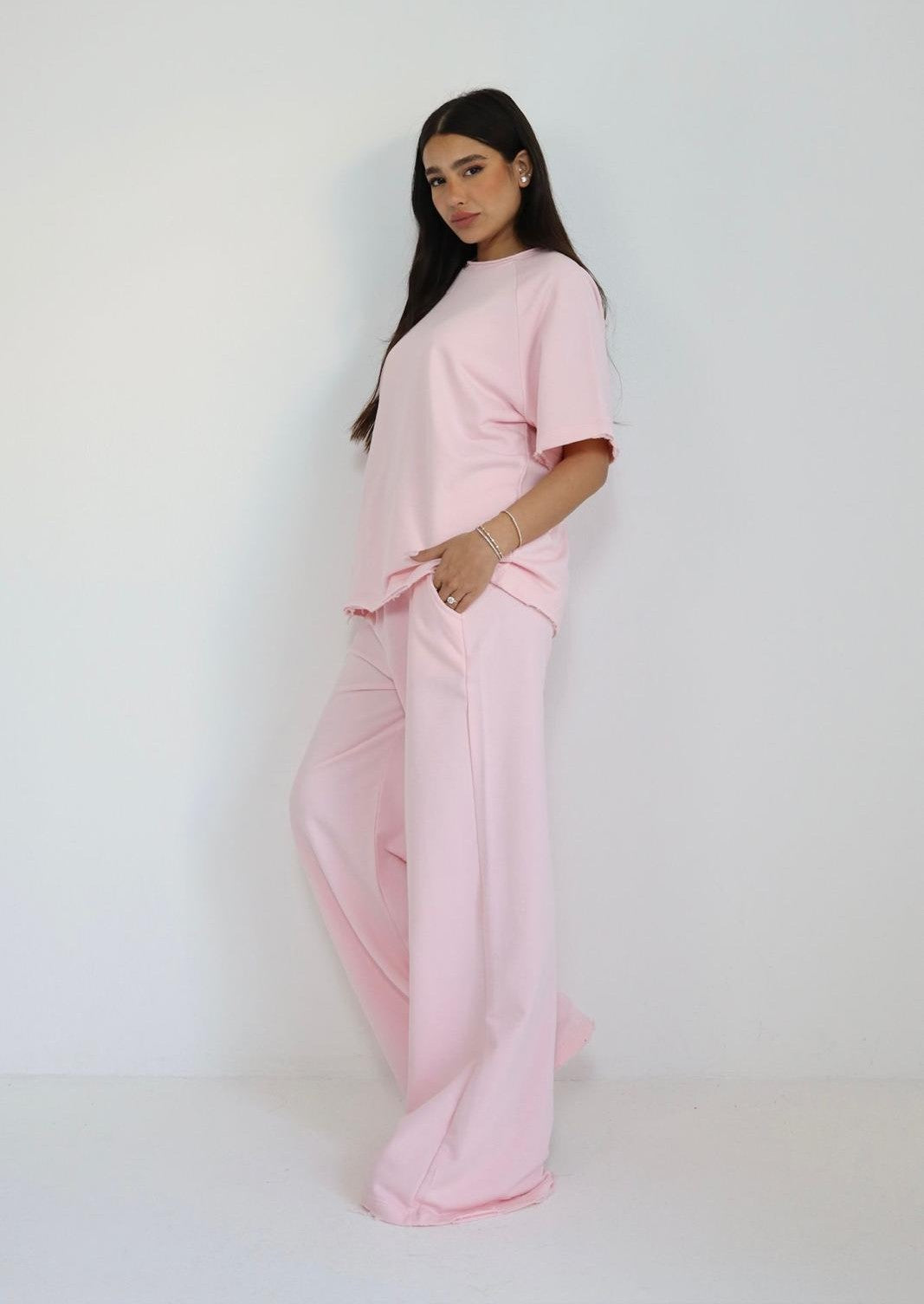 חליפת Raglen בצבע ורוד סט נשים בייסיק אופנתי מושלם