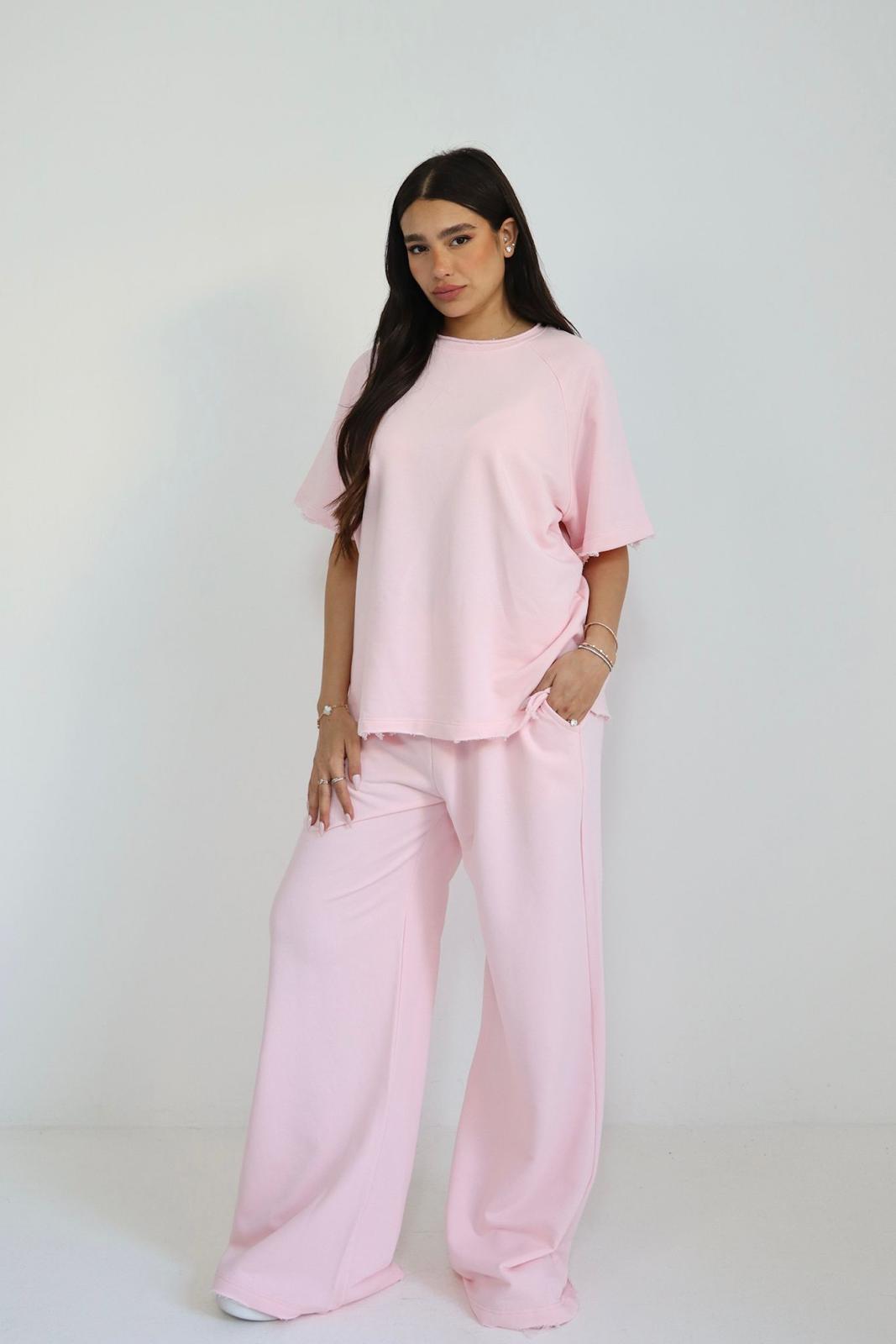 חליפה בצבע ורוד סט נשים בייסיק אופנתי