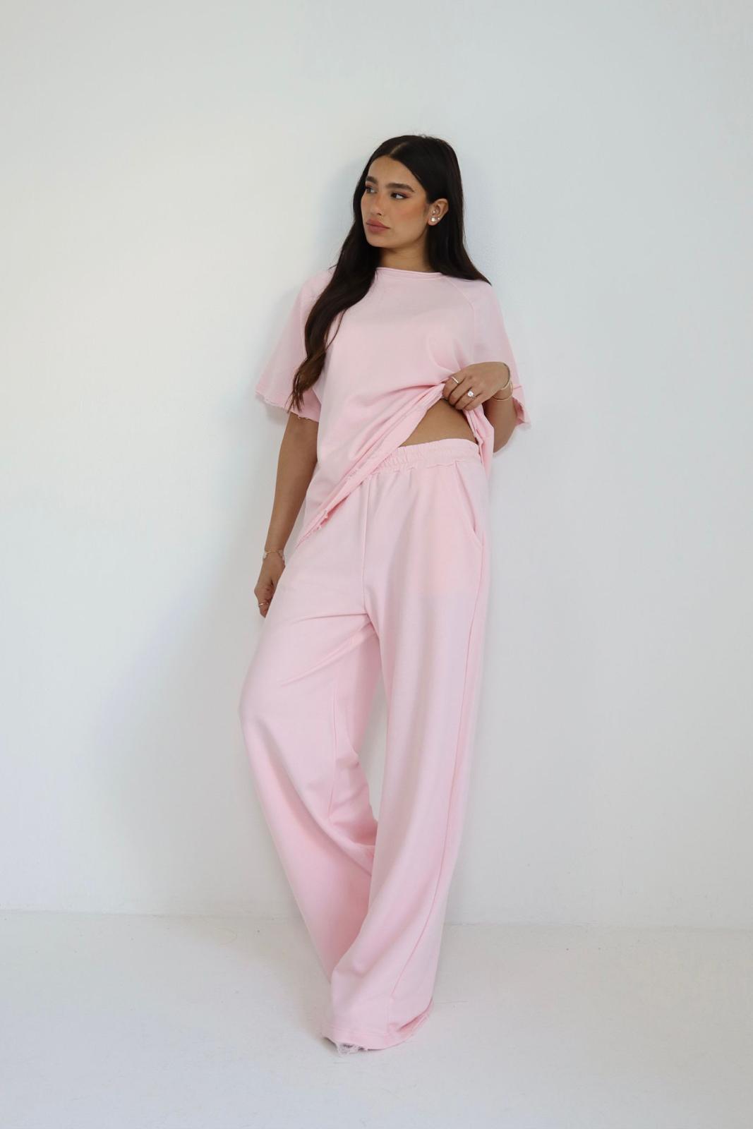 חליפת Raglen בצבע ורוד סט נשים בייסיק אופנתי