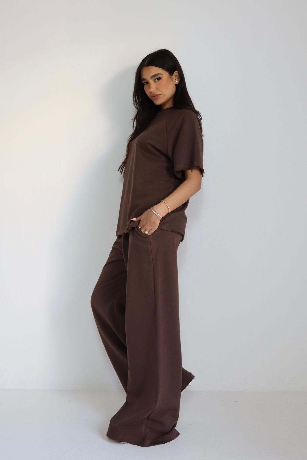 חליפת Raglen חום סט נשים נוח ליום יום מבט צד