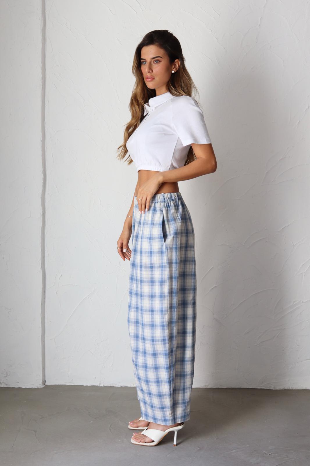 מכנס נשים רחב משובץ בד נעים ונופל
