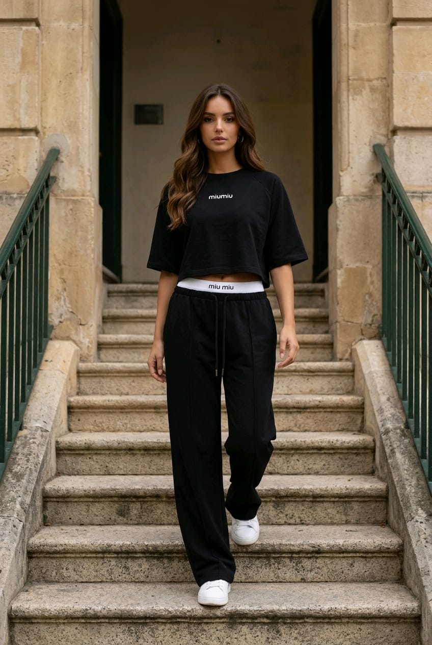 חליפת Ronita שחורה לנשים סט קז׳ואל אופנתי