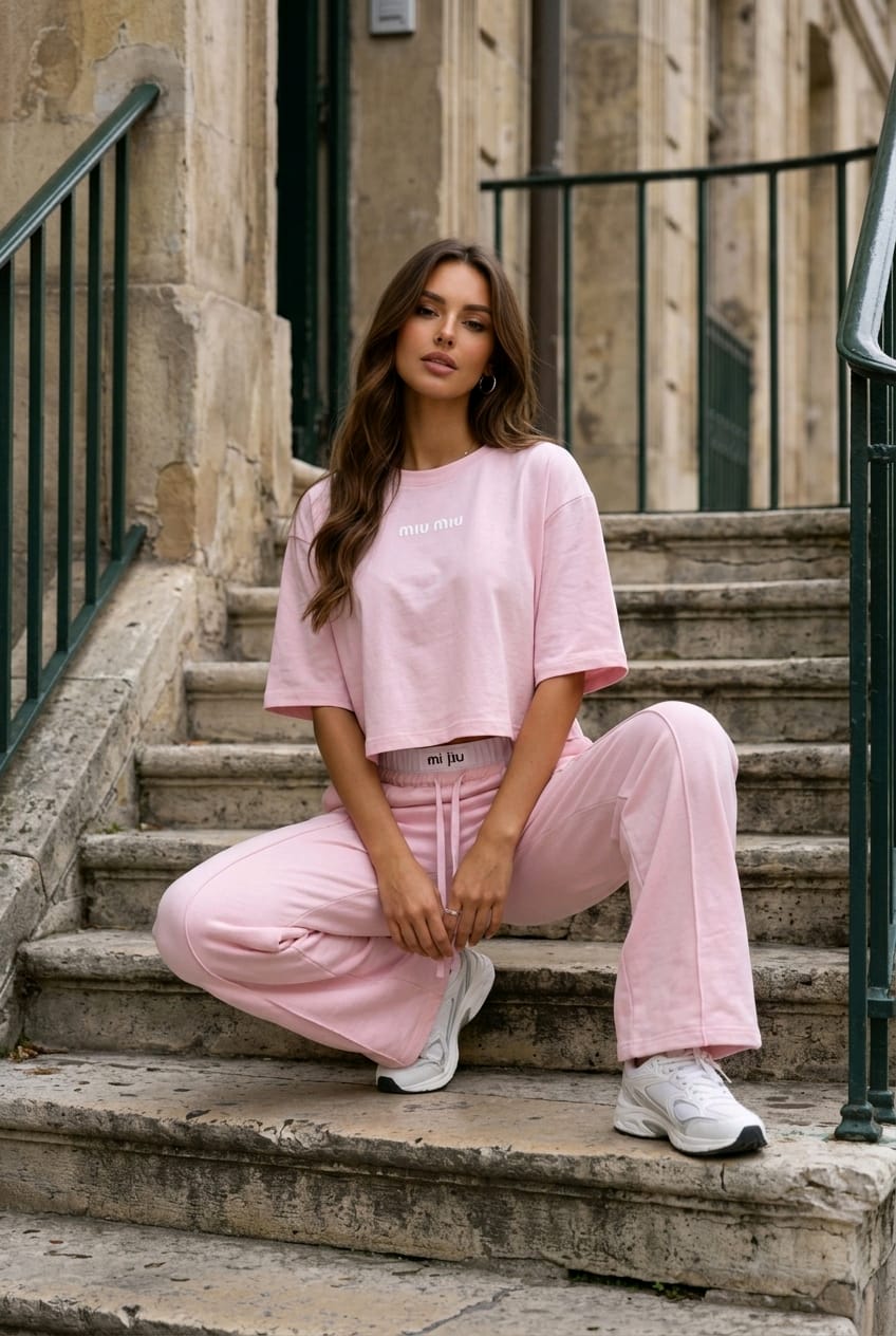 חליפת Ronita ורודה לנשים טופ קרופ 