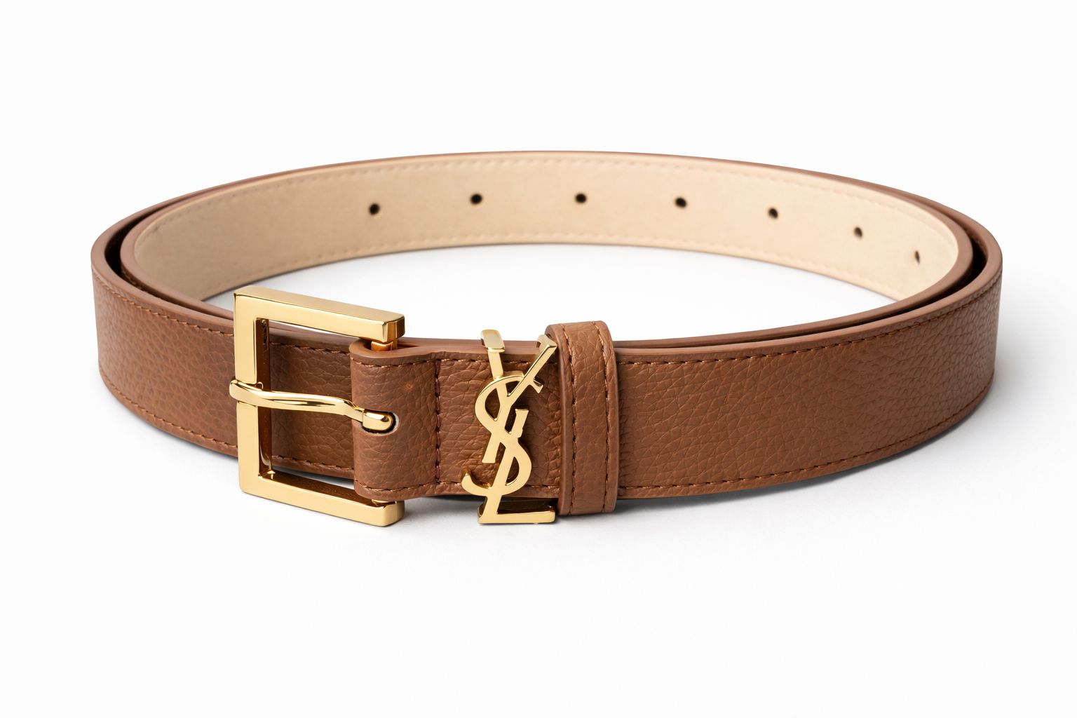 חגורת Loren בצבע חום עם אבזם זהב