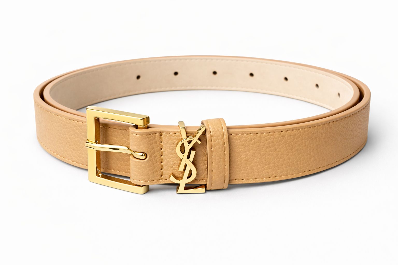 חגורת Loren בצבע בז עם אבזם זהב