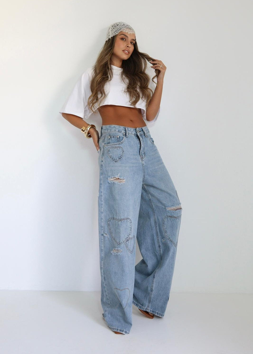 ג׳ינס wide leg בהיר לנשים דגם Lev