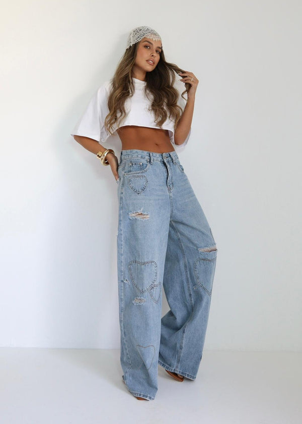 ג׳ינס wide leg בהיר לנשים דגם Lev