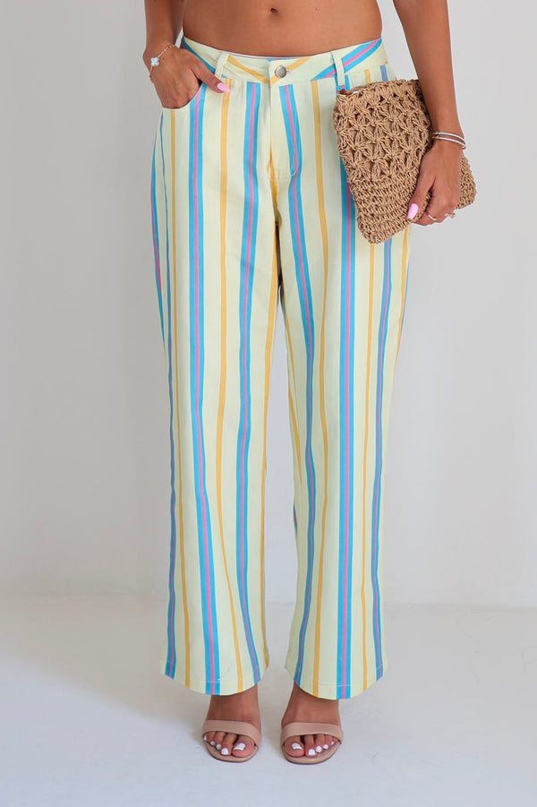 מכנס Maztia לנשים עם הדפס פסים צבעוני בגזרה ישרה