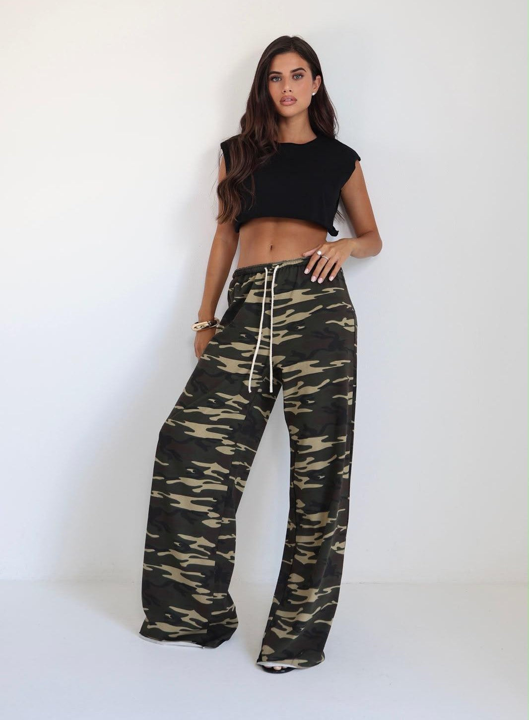 מכנס Wide Leg קאמו עם מותן אלסטית