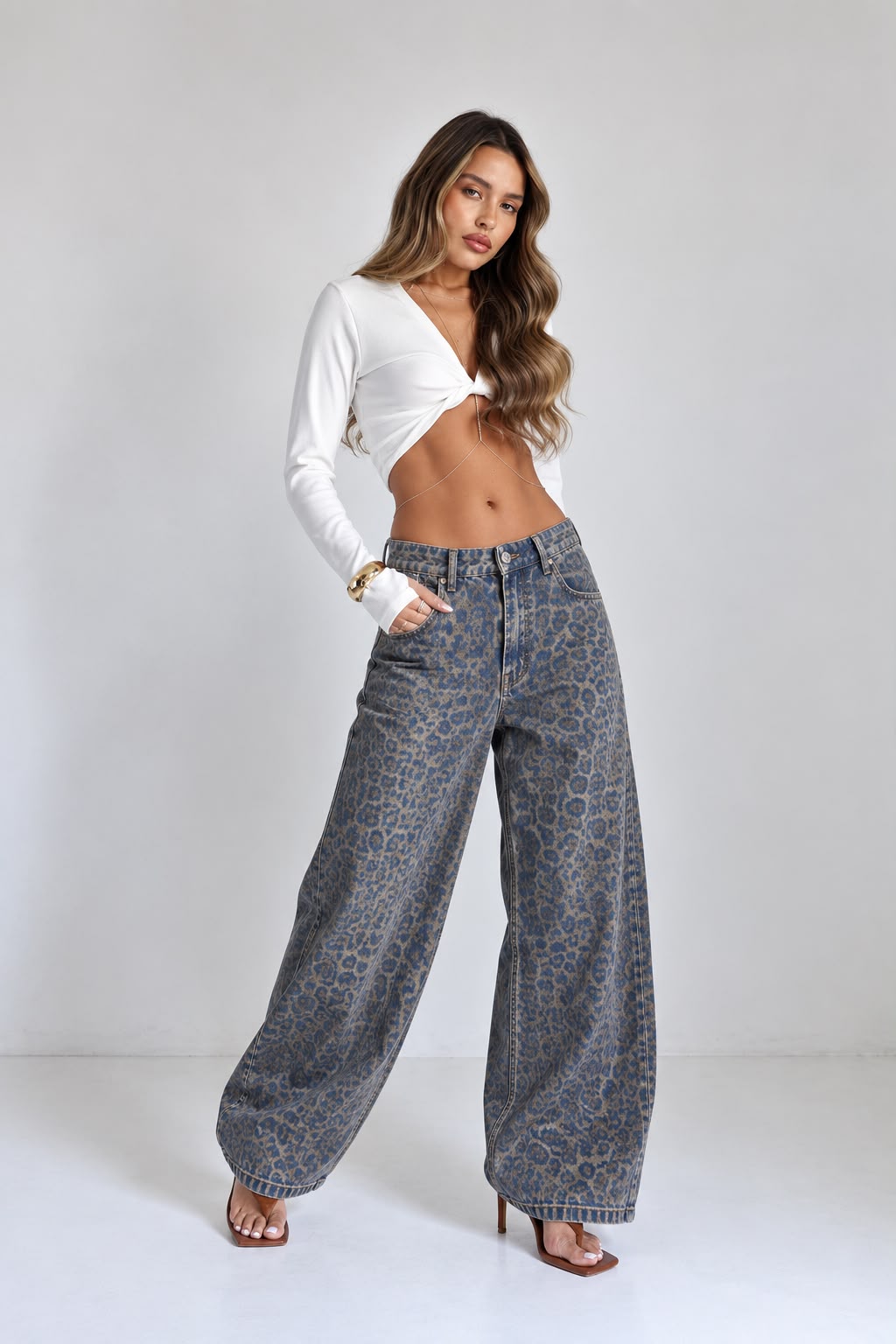 מכנס Arena ג׳ינס מנומר Wide Leg מבט קדמי – 52fiftytwo