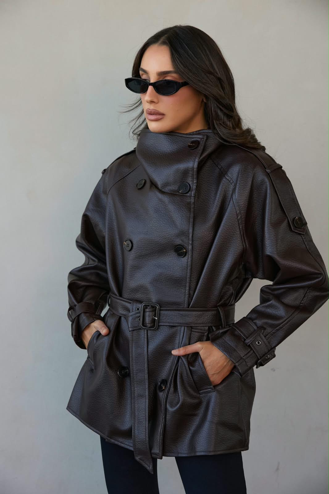 ג׳קט Tranch טרנץ׳ שחור עם חגורה לנשים – 52fiftytwo
