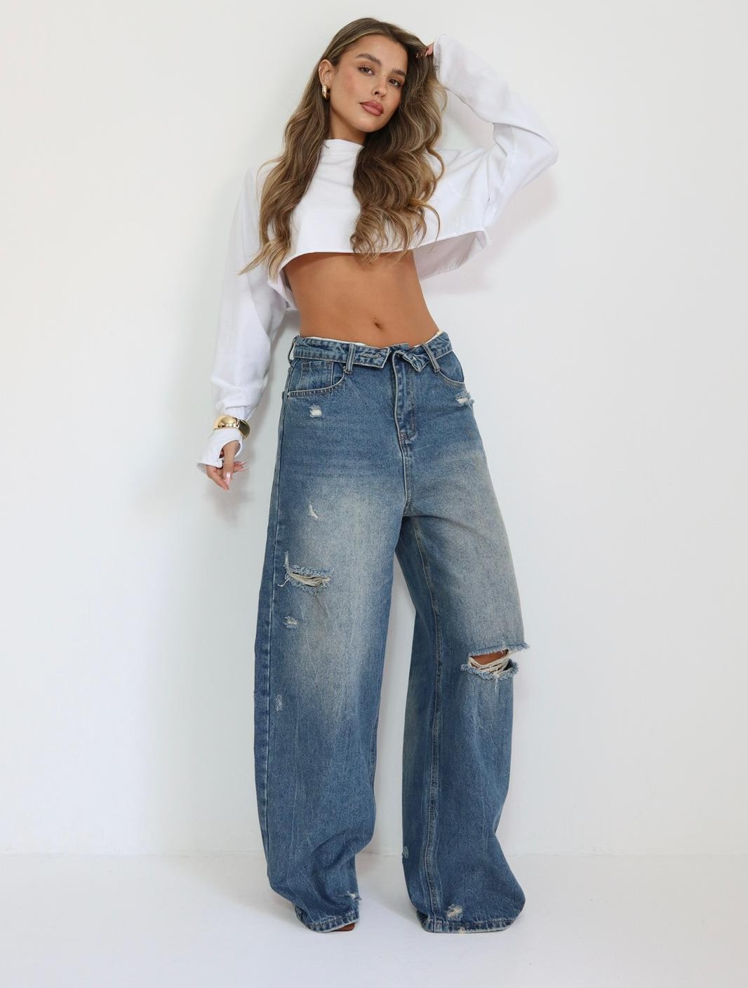 ג׳ינס Maldini גזרה רחבה בצבע כחול