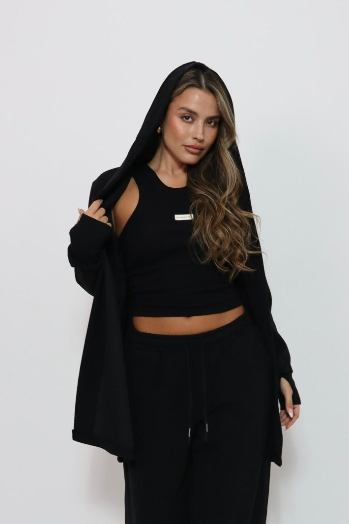 חליפת Nova עם טופ קרופ, קרדיגן ומכנס ארוך רחב לנשים